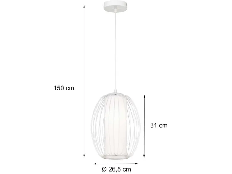 Pendelleuchte TARIM Metall Gitterschirm Weiß mit Milchglas, Ø 26,5cm