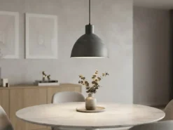 Pendelleuchte TELME Industrial Style mit Metallschirm in Betonoptik, Ø 30cm