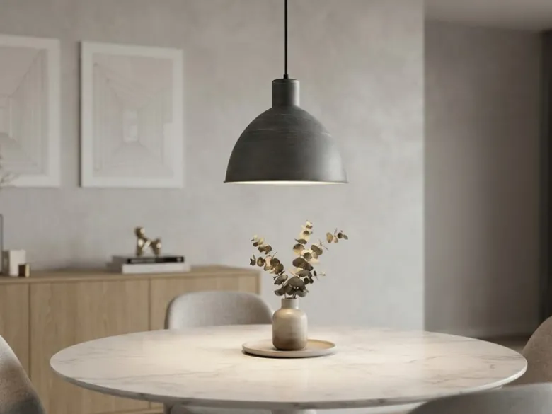 Pendelleuchte TELME Industrial Style mit Metallschirm in Betonoptik, Ø 30cm