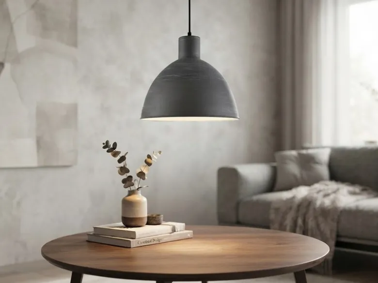 Pendelleuchte TELME Industrial Style mit Metallschirm in Betonoptik, Ø 30cm