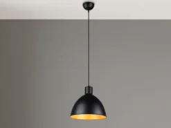 Pendelleuchte TELME Metall Lampenschirm Schwarz Gold, Ø 30cm