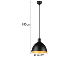 Pendelleuchte TELME Metall Lampenschirm Schwarz Gold, Ø 30cm