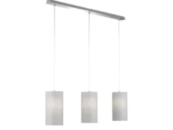 Pendelleuchte THOR 3 flammig mit Dekor Stoffschirmen Zylinder Grau, Breite 110cm