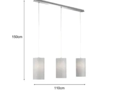 Pendelleuchte THOR 3 flammig mit Dekor Stoffschirmen Zylinder Grau, Breite 110cm