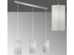 Pendelleuchte THOR 3 flammig mit Dekor Stoffschirmen Zylinder Grau, Breite 110cm