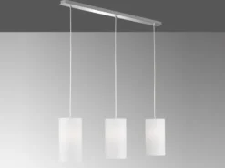 Pendelleuchte THOR 3 flammig mit Dekor Stoffschirmen Zylinder Weiß, Breite 110cm