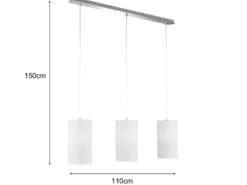 Pendelleuchte THOR 3 flammig mit Dekor Stoffschirmen Zylinder Weiß, Breite 110cm