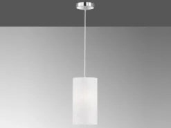 Pendelleuchte THOR 1-flammig mit Dekor Stoffschirm Zylinder Weiß, Ø 16cm