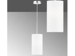 Pendelleuchte THOR 1-flammig mit Dekor Stoffschirm Zylinder Weiß, Ø 16cm