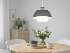 Pendelleuchte TILOS skandinavisch mit Metall- & Glasschirm Anthrazit Weiß Ø 30cm
