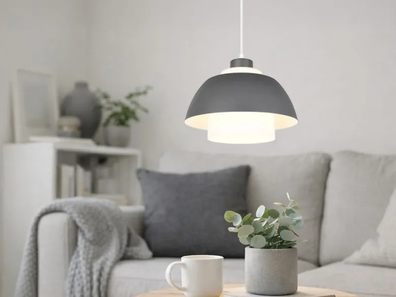 Pendelleuchte TILOS skandinavisch mit Metall- & Glasschirm Anthrazit Weiß Ø 30cm