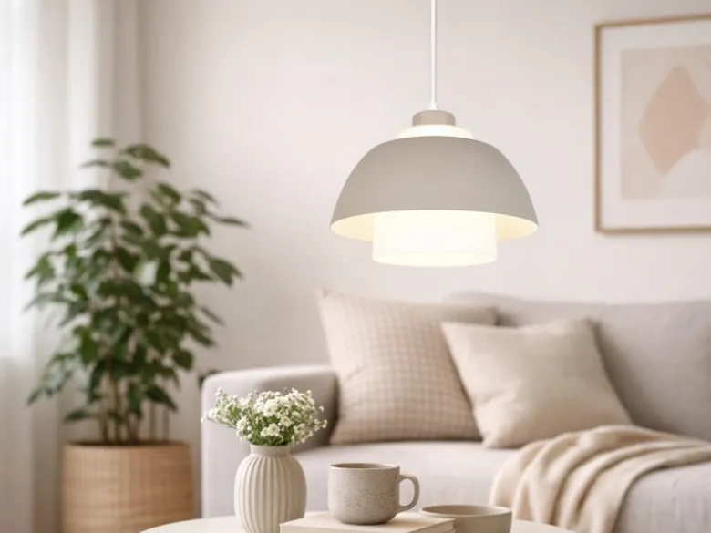 Pendelleuchte TILOS skandinavisch mit Metall- & Glasschirm Beige Weiß Ø 30cm