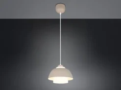 Pendelleuchte TILOS skandinavisch mit Metall- & Glasschirm Beige Weiß Ø 30cm