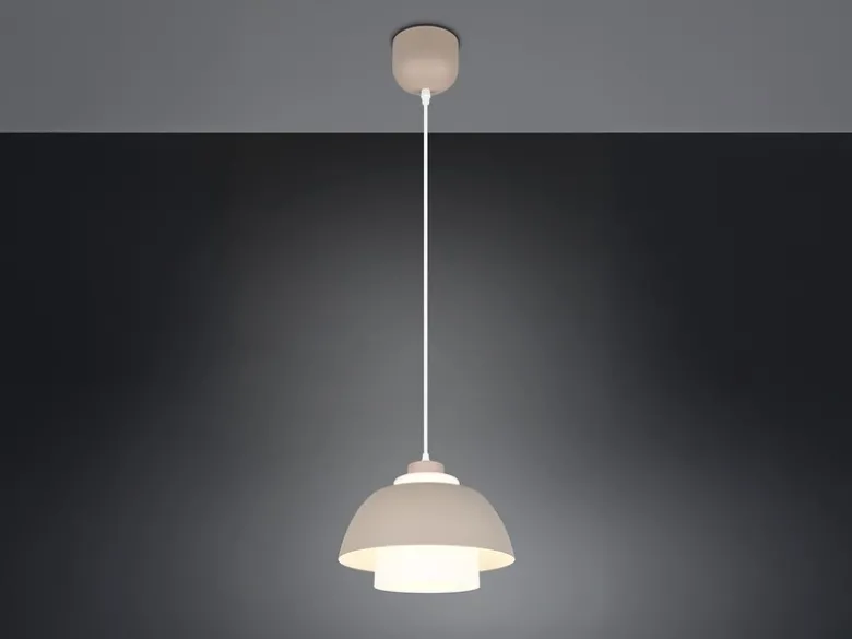 Pendelleuchte TILOS skandinavisch mit Metall- & Glasschirm Beige Weiß Ø 30cm