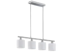 Pendelleuchte TOMMY 4-flammig Lampenschirme Stoff Weiß, Breite 75cm