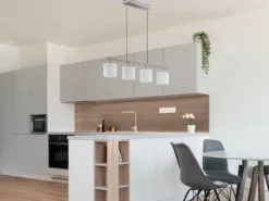 Pendelleuchte TOMMY 4-flammig Lampenschirme Stoff Weiß, Breite 75cm