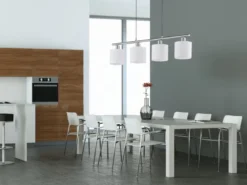 Pendelleuchte TOMMY 4-flammig Lampenschirme Stoff Weiß, Breite 75cm