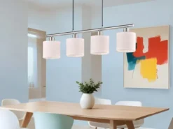 Pendelleuchte TOMMY 4-flammig Lampenschirme Stoff Weiß, Breite 75cm