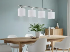 Pendelleuchte TOMMY 4-flammig Lampenschirme Stoff Weiß, Breite 75cm
