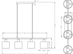 Pendelleuchte TOMMY 4-flammig Lampenschirme Stoff Weiß, Breite 75cm