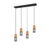 Pendelleuchte TOSH 4 Draht Lampenschirme Schwarz & Holz, Breite 65cm