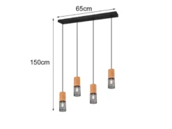Pendelleuchte TOSH 4 Draht Lampenschirme Schwarz & Holz, Breite 65cm