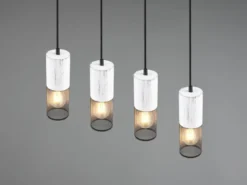 Pendelleuchte TOSH 4-flammig mit Holz Weiß und Drahtgeflecht, Breite 65cm