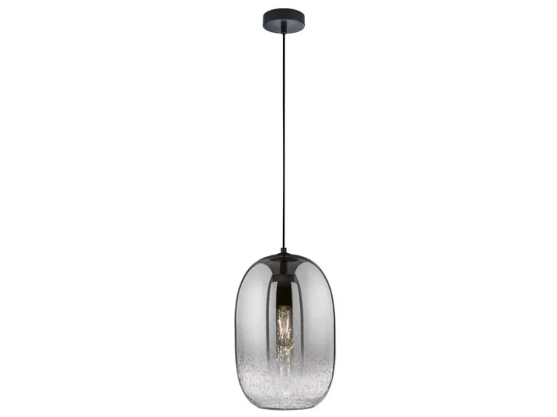 Pendelleuchte TRACE einflammig Lampenschirm Rauchglas Schwarz, Ø 20cm