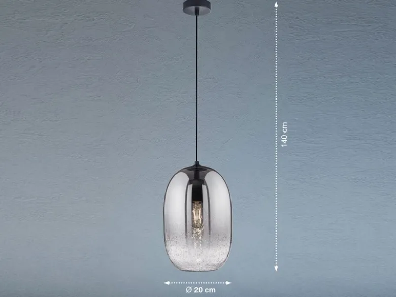 Pendelleuchte TRACE einflammig Lampenschirm Rauchglas Schwarz, Ø 20cm