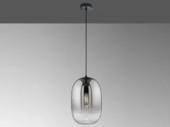 Pendelleuchte TRACE einflammig Lampenschirm Rauchglas Schwarz, Ø 20cm