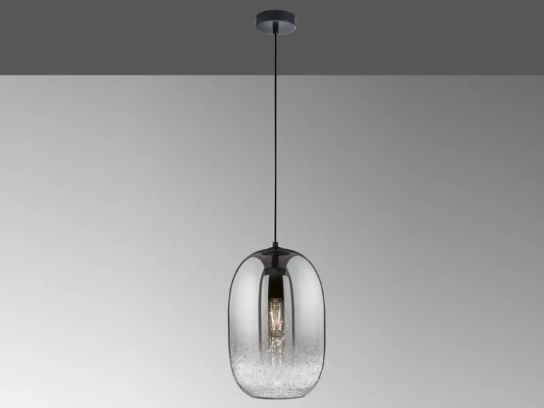 Pendelleuchte TRACE einflammig Lampenschirm Rauchglas Schwarz, Ø 20cm