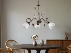Pendelleuchte TRADITIO 3-flammig mit Glasschirmen und Kristalldeko, Ø 70cm