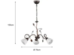 Pendelleuchte TRADITIO 3-flammig mit Glasschirmen und Kristalldeko, Ø 70cm
