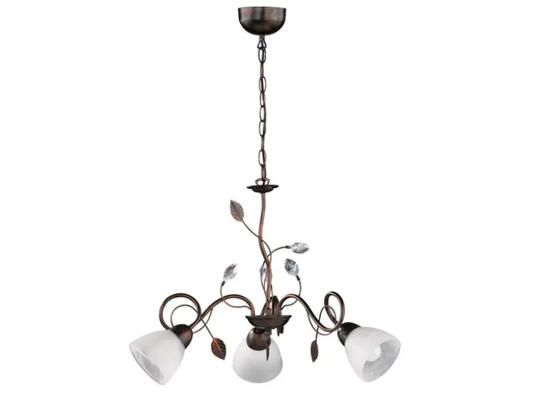 Pendelleuchte TRADITIO 3-flammig mit Glasschirmen und Kristalldeko, Ø 70cm