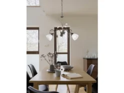 Pendelleuchte TRADITIO 3-flammig mit Glasschirmen und Kristalldeko, Ø 70cm