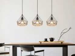 Pendelleuchte ULLEU 3-flammig mit Hanfseil und Drahtgestell, Breite 100cm