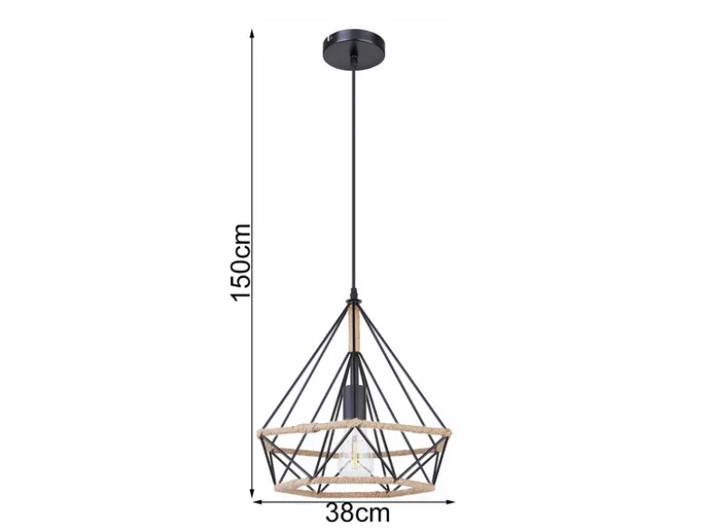 Pendelleuchte ULLEU mit Hanfseil und Drahtgestell Schwarz, Ø 38cm