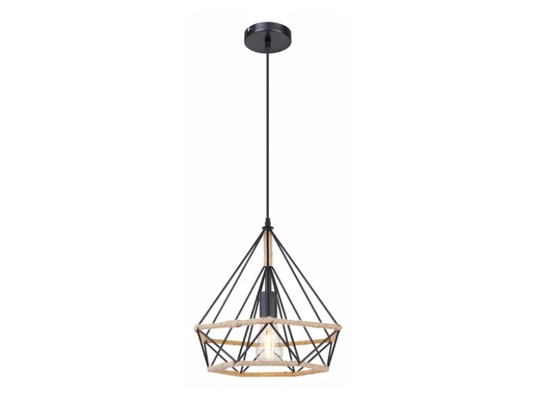 Pendelleuchte ULLEU mit Hanfseil und Drahtgestell Schwarz, Ø 38cm