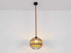 Pendelleuchte ULLEU mit Hanfseil und Drahtkugel Schwarz, Ø 30cm