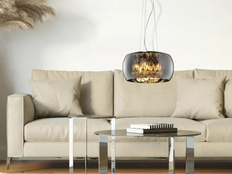 Pendelleuchte VAPORE mit Glas Chrom in Rauchglas Optik & Kristallbehang Ø 40cm