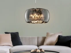 Pendelleuchte VAPORE mit Glas Chrom in Rauchglas Optik & Kristallbehang Ø 40cm