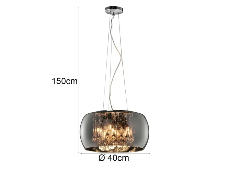 Pendelleuchte VAPORE mit Glas Chrom in Rauchglas Optik & Kristallbehang Ø 40cm