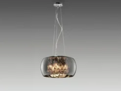 Pendelleuchte VAPORE mit Glas Chrom in Rauchglas Optik & Kristallbehang Ø 40cm