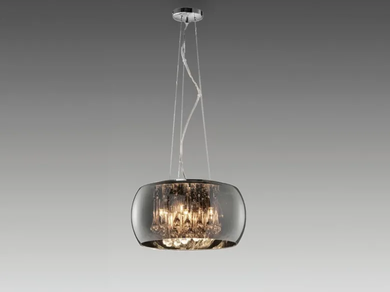 Pendelleuchte VAPORE mit Glas Chrom in Rauchglas Optik & Kristallbehang Ø 40cm
