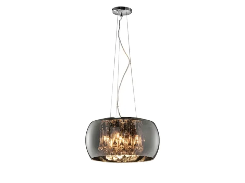 Pendelleuchte VAPORE mit Glas Chrom in Rauchglas Optik & Kristallbehang Ø 40cm