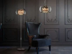 Pendelleuchte VAPORE mit Glas Chrom in Rauchglas Optik & Kristallbehang Ø 40cm