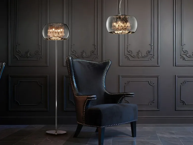 Pendelleuchte VAPORE mit Glas Chrom in Rauchglas Optik & Kristallbehang Ø 40cm