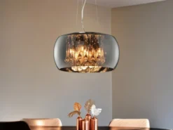 Pendelleuchte VAPORE mit Glas Chrom in Rauchglas Optik & Kristallbehang Ø 40cm
