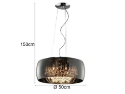 Pendelleuchte VAPORE mit Glas Chrom in Rauchglas Optik & Kristallbehang Ø 50cm