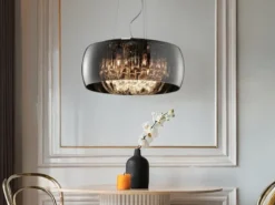 Pendelleuchte VAPORE mit Glas Chrom in Rauchglas Optik & Kristallbehang Ø 50cm